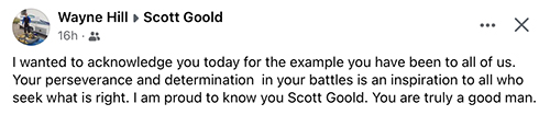 Wayne Hill to Scott Goold ... proud to know Scott Goold